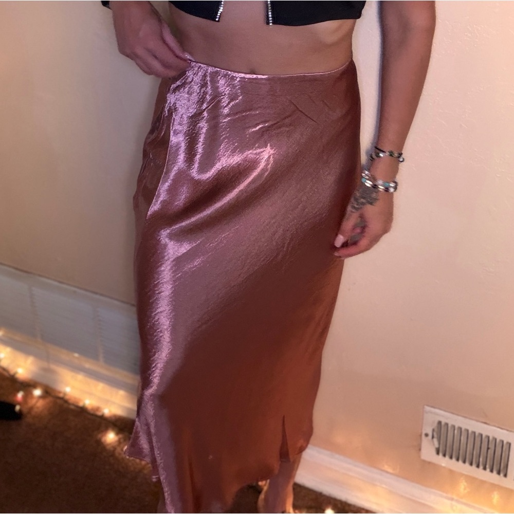 Satin Midi Skirt in Rose Bronze Metallic - Picture 4 of 5